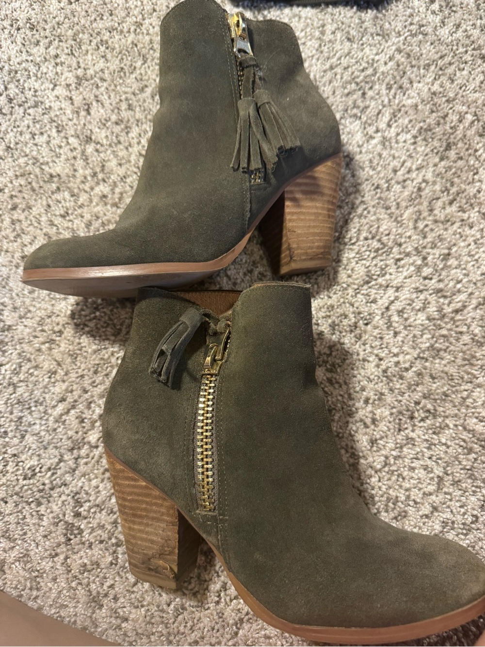 Aldo Olive Green Suede Tassel Zip Ankle Boots